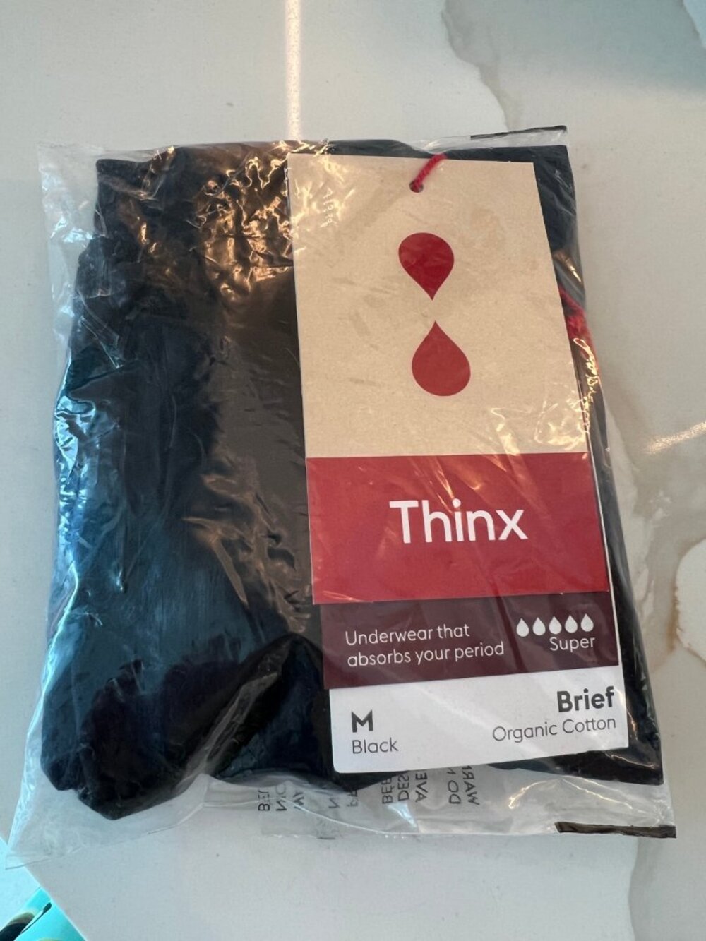 Thinx Black Brief Period Underwear Super Organic Cotton M NWT